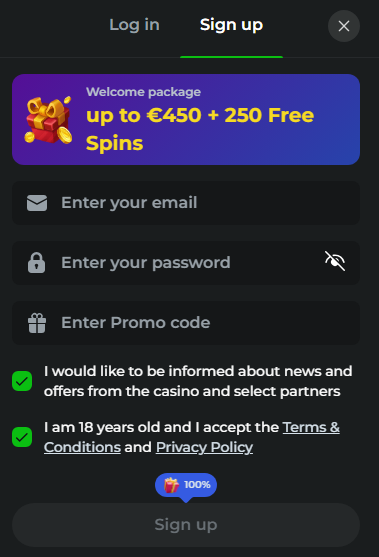 Jackpot Raider casino registration form