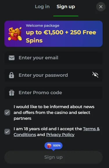 Jackpot Raider casino registration form